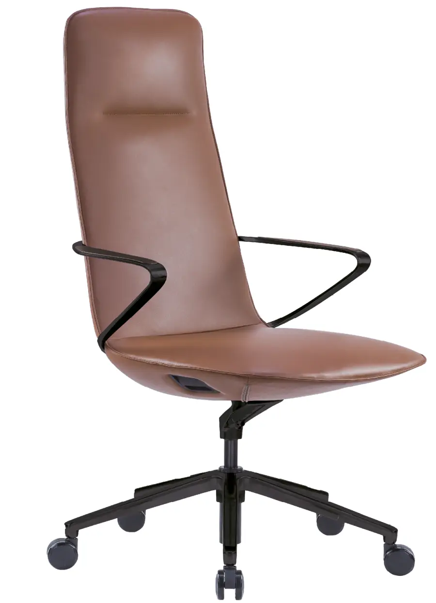 AURA LUX - BLACK, křeslo kancelářské, kříž černý, hnědá kůže